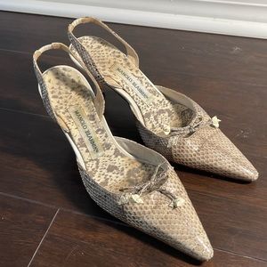 Taupe and Grey Manolo Blahnik Slingback Heels Size 39